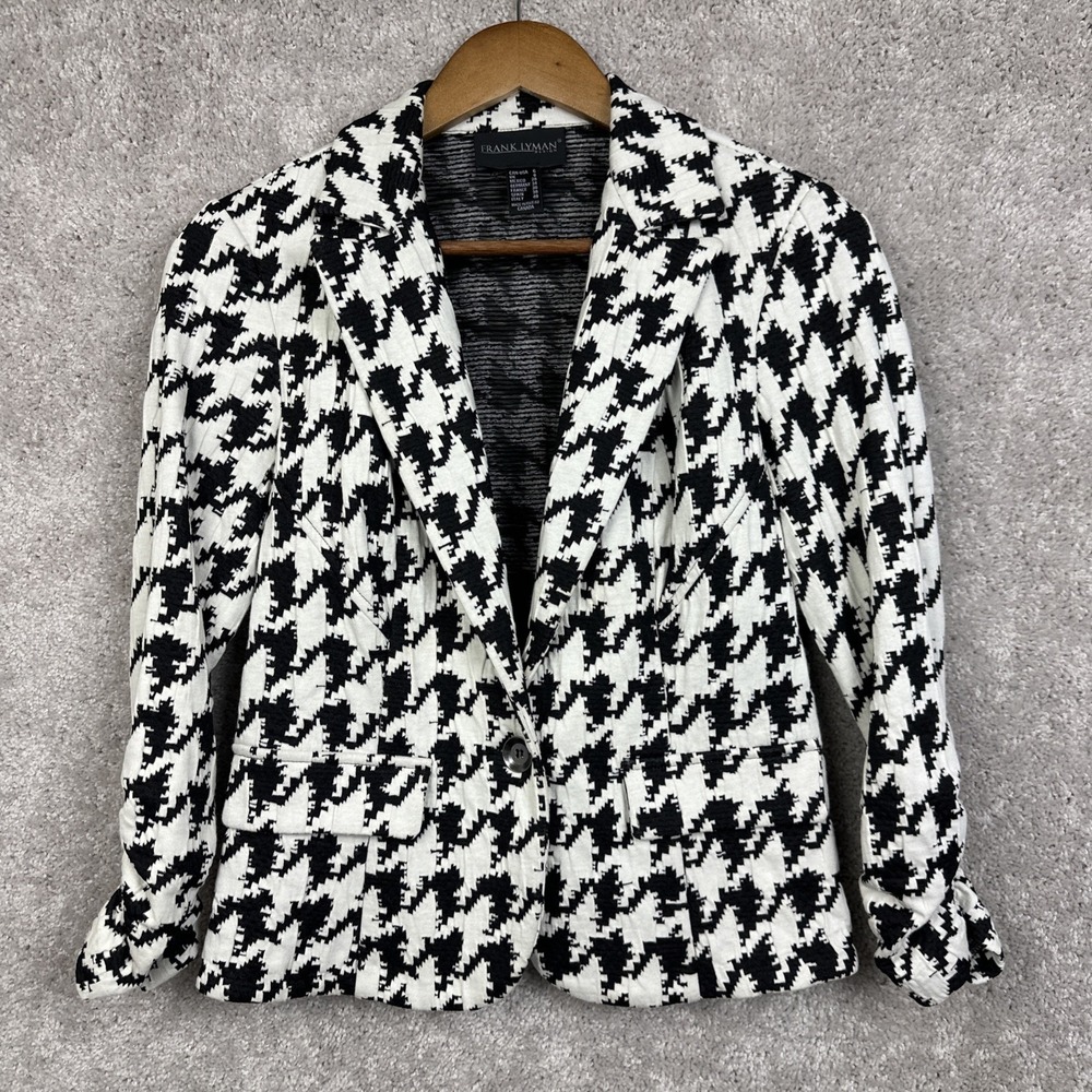 Frank Lyman Women's Abstract Lightweight Black And White Knit Blazer Size 6